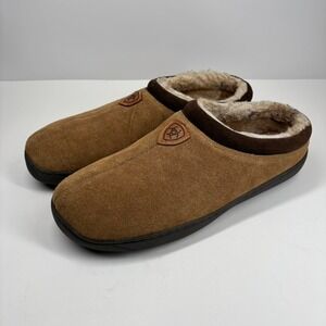 Ariat‎ Men's 12.5–13.5 XXL Brown Suede Scuff Mule Slipper Faux Shearling Indoor